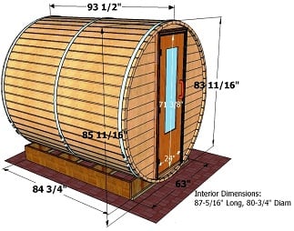 8 foot x 7 foot Barrel sauna (Wood Fired  Heater)