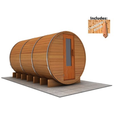 12 foot x 7 foot Barrel Sauna with Change Room (Electric Heater)