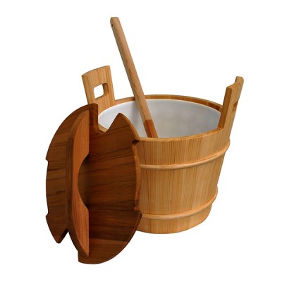 Cedar Sauna Bucket with Liner, Lid, and Ladle - 18L