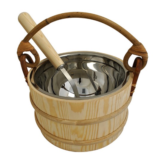 Pine Sauna Bucket with Stainless Steel Ladle & Liner