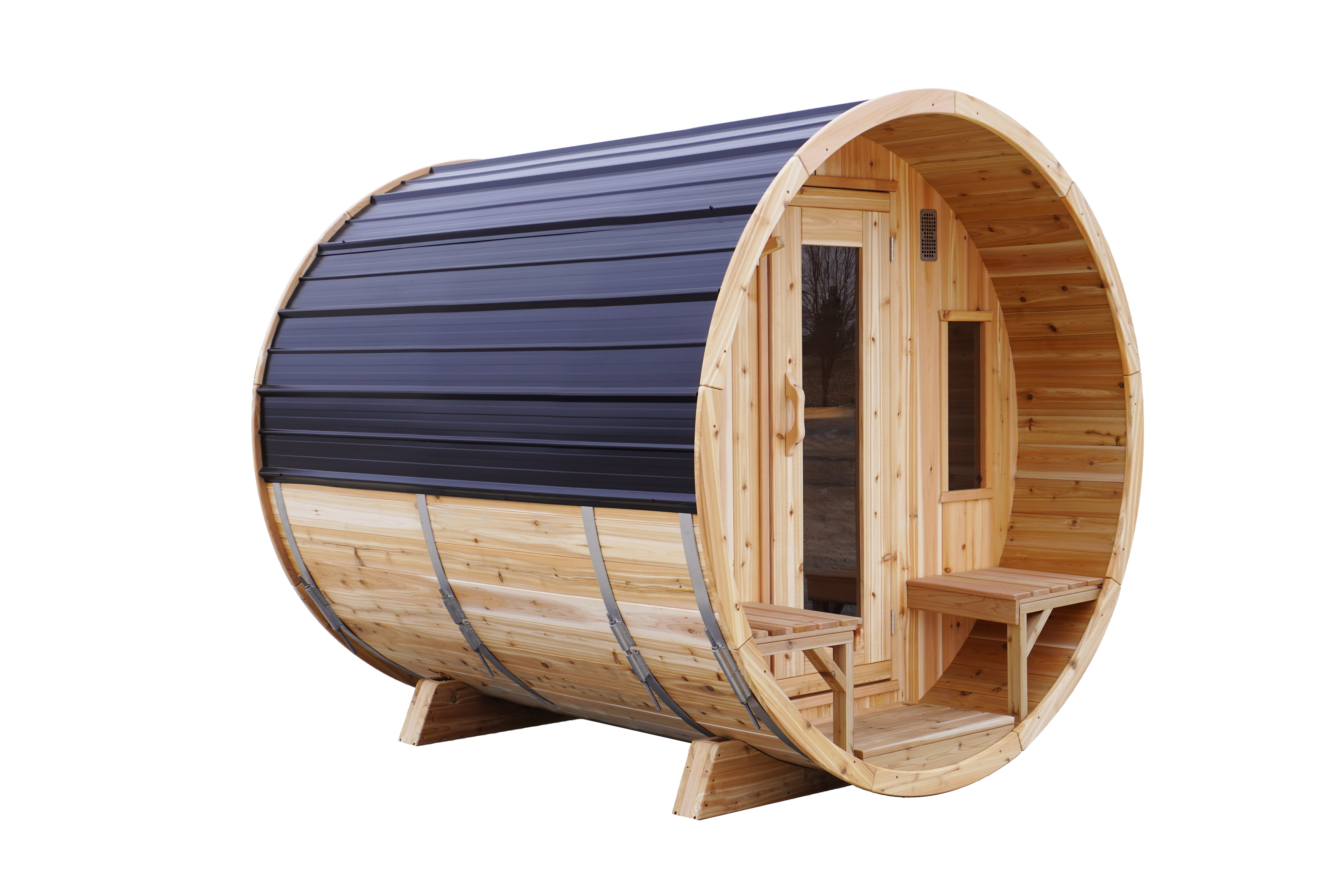 6' Red Cedar Barrel Sauna With 2' Porch