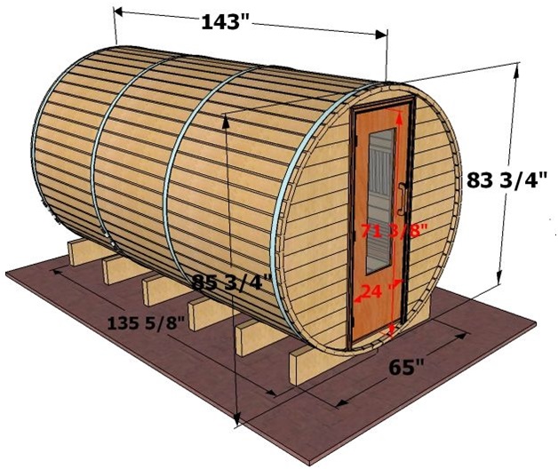 12 x 7 Barrel Sauna with Change Room (Electric Heater)